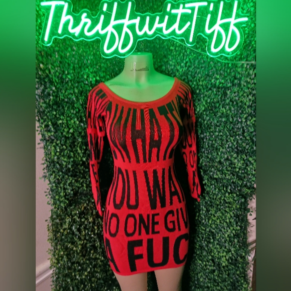 Fashion Nova Red and Black Long Sleeve Dress